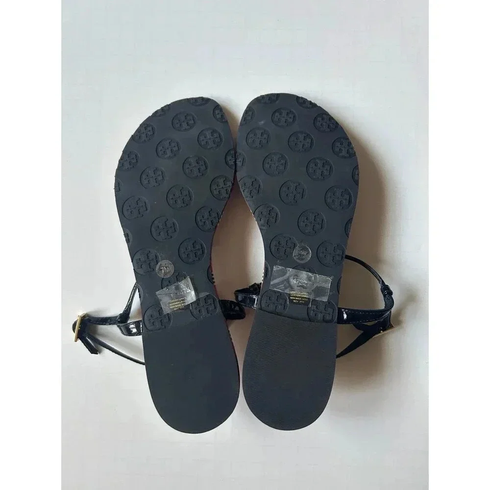 Tory Burch Emmy Women’s T-Strap Gold Logo Thong Sandals SZ 7M